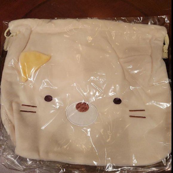SAN-X  Sumikko Gurashi Large Plush Toy Pouch Drawstring Pouch Crossbody Bag .Cat - Picture 6 of 6